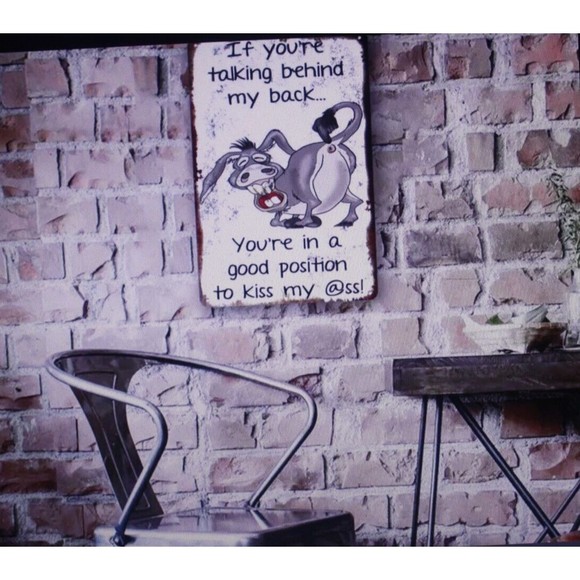 Comical Donkey Tin Sign Funny Indoor Outdoor Waterproof 12X8 Humor Gift NIP - Picture 3 of 5